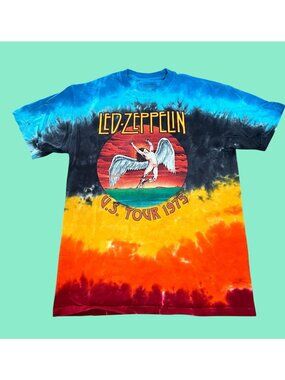Led Zeppelin U.S. Tour 1975 Tie-Dye T-Shirt Medium 100% Cotton Vibrant Multicolo